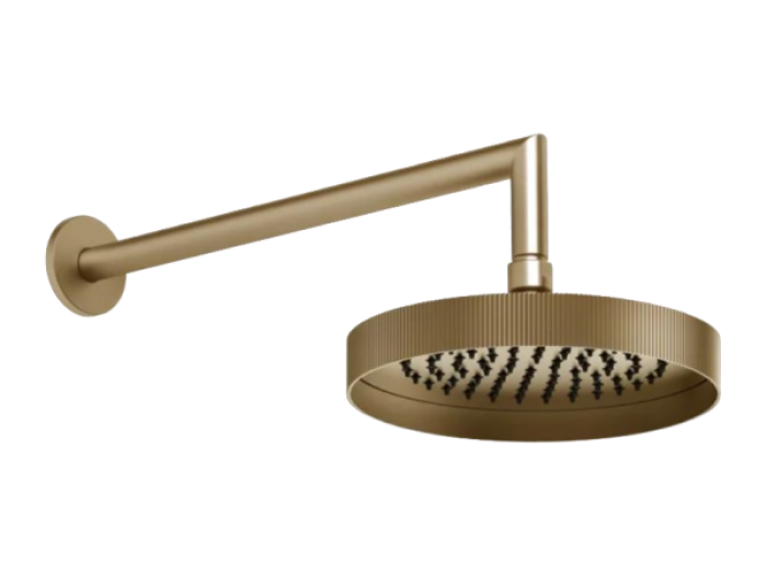 На изображении товар Верхний душ Gessi Ingranaggio, Ø218 мм, шарнирный, Н-166 мм, цвет Warm Bronze Brushed PVD от официального представителя в Москве