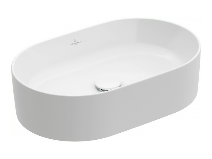 На изображении товар Раковина Villeroy&Boch Collaro, на столешницу, 560x360 мм, овальная, без отв. для смесителя, без перелива, цвет Stone White Ceramicрlus от официального представителя в Москве