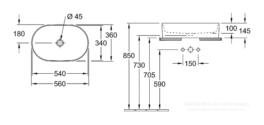 Раковина Villeroy&Boch Collaro, на столешницу, 560x360 мм, овальная, без отв. для смесителя, без перелива, цвет Stone White Ceramicрlus - изображение 12