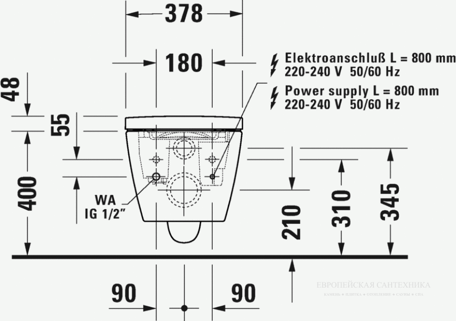 Унитаз Duravit ME by Starck SensoWash® подвесной 375x575 мм, белый - изображение 8