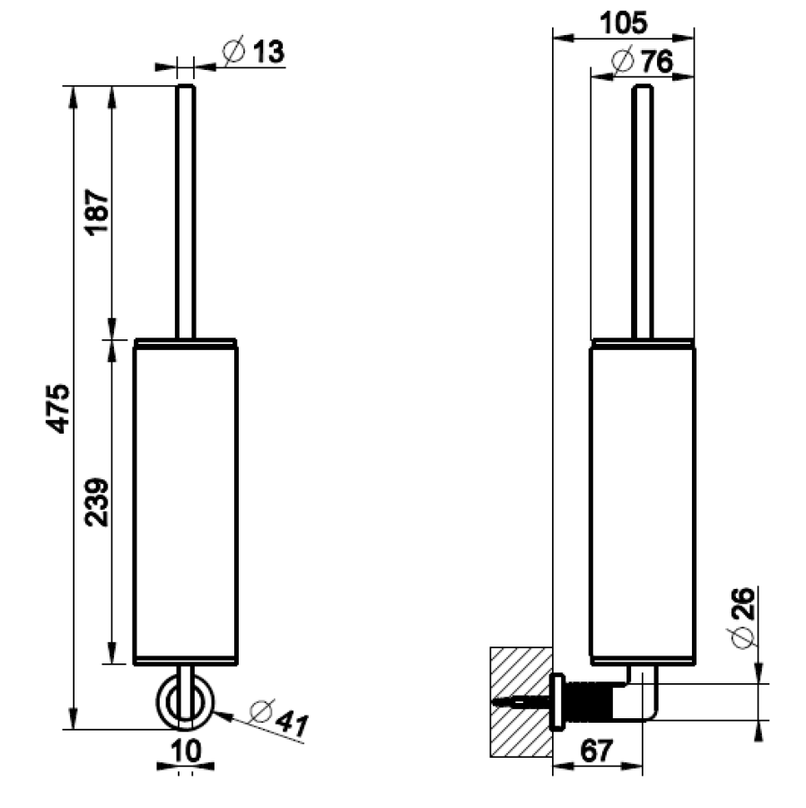 Ёршик Gessi Inciso, настенный, ⌀76хh475 мм, цвет Brushed Brass PVD - изображение 1