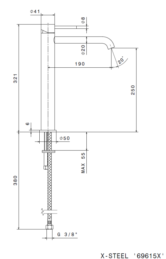 Смеситель для раковины Newform X-steel 316, H321 мм, однорычажный, на 1 отверстие, без донного клапана, цвет PVD Brushed Pale gold - изображение 1