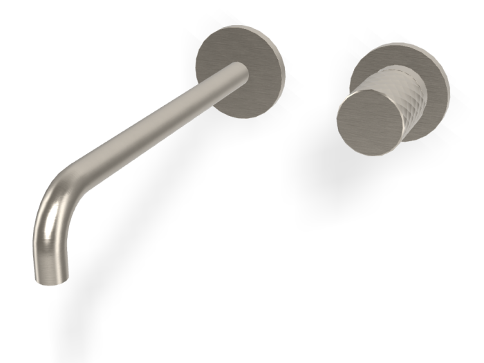 На изображении товар Смеситель для раковины Carlo Frattini Spillo Tech, ручка X Collection, настенный, с донным клапаном Click-Clack, излив 250 мм, внешняя часть, цвет никель брашированный от официального представителя в Москве