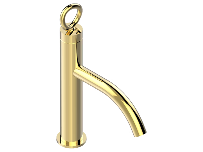 На изображении товар Смеситель THG О, для раковины, однорычажный, с низким изливом, без донного клапана, цвет золото от официального представителя в Москве