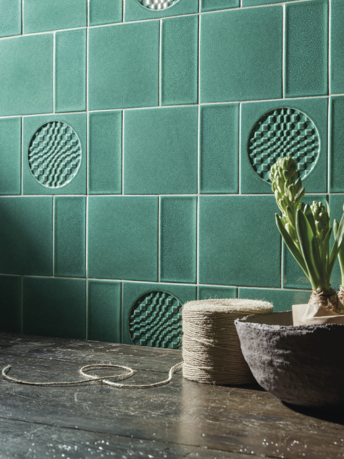 Iris ceramica Керамическая плитка BDA Citta di Faenza Geo verde decor glossy 15x15 - изображение 3