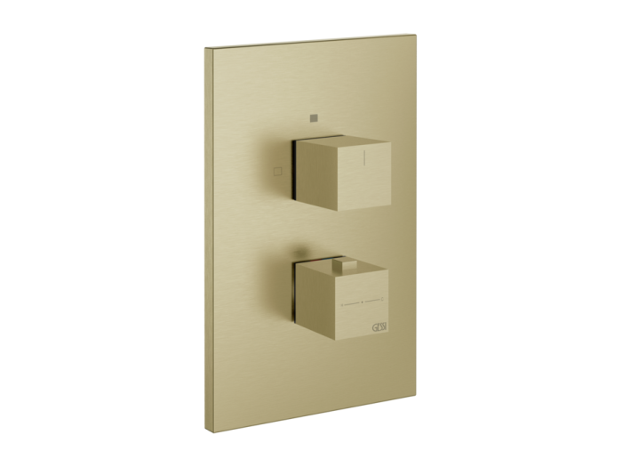 На изображении товар Термостат Gessi Rettangolo K, на 2 потребителя, 221х141х52 мм, встраиваемый, цвет Brass Brushed PVD от официального представителя в Москве