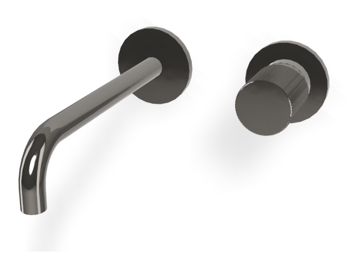 На изображении товар Смеситель для раковины Carlo Frattini Spillo Tech, ручка G Collection, настенный, с донным клапаном Click-Clack, излив 200 мм, внешняя часть, цвет чёрный хром от официального представителя в Москве