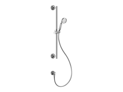 На изображении товар Душевой гарнитур Gessi Venti20, штанга с душевой лейкой, шлангом, выводом воды, цвет Chrome от официального представителя в Москве