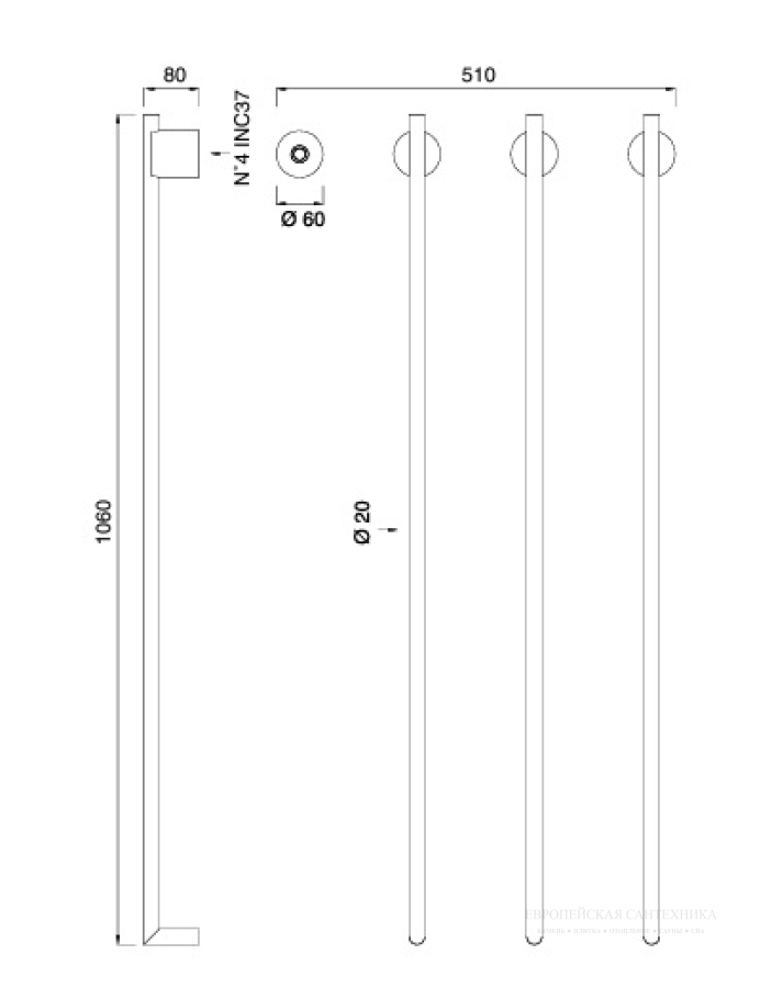 Полотенцесушитель CeaDesign Equilibrio полотенцесушитель электрический 3хL.1060 мм, кнопка вкл., сталь, цвет Black Diamond сатинированный - изображение 2