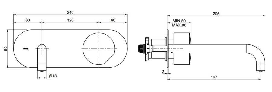 Смеситель для раковины Carlo Frattini SO, настенный, без ручки, с донным клапаном Click-Clack, излив 200 мм, внешняя часть, цвет белый матовый - изображение 3