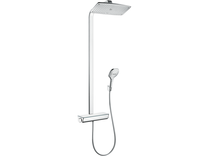 На изображении товар Душевая система Hansgrohe Raindance E Showerpipe 360 1jet с термостатом, цвет хром от официального представителя в Москве