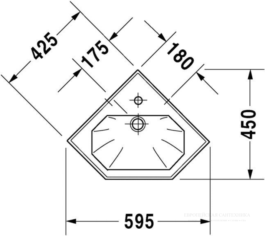 Раковина Duravit Series 1930 подвесная, угловая, 595х450 мм, цвет белый глянцевый - изображение 3