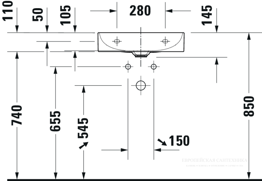 Раковина Duravit DuraSquare для мебели компакт, 500x400 мм, без перелива, с 1 отверстием под смеситель, цвет белый - изображение 6