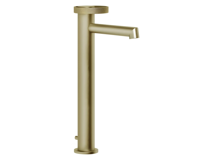 На изображении товар Смеситель для раковины Gessi Anello, высокий, с коротким изливом, донным клапаном, цвет Brushed Brass PVD от официального представителя в Москве