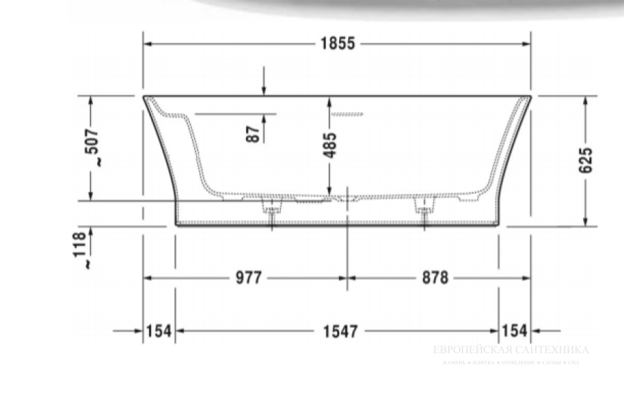 Ванна Duravit Cape Cod отдельно стоящая, 1855 x 885 мм, из  DuraSolid A, цвет белый - изображение 13