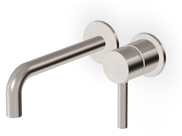 На изображении товар Смеситель Zucchetti Pan, для раковины, настенный, на 2 отверстия, однорычажный, встраиваемый, внешняя часть, заказывается отдельно арт.R99815, цвет Brushed Nickel от официального представителя в Москве