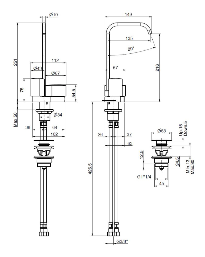 Смеситель для раковины Carlo Frattini SO, без ручек, c вращающимся изливом Ø10 мм, донным клапаном Click-Clack, 2 гибкими шлангами, L-149 мм, цвет белый матовый - изображение 3
