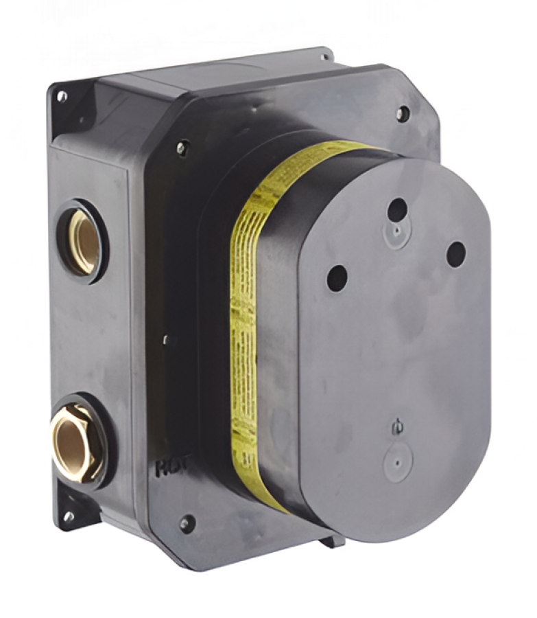 Встроенная часть термостатического смесителя Newform Blink, с регулятором температуры и двумя переключателями вкл/выкл, скрытая часть