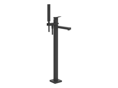 На изображении товар Cмеситель для ванны Gessi Rettangolo К, напольный, с душевой лейкой, внешняя часть, цвет Matte Black от официального представителя в Москве
