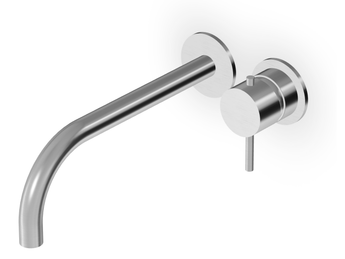 На изображении товар Смеситель для раковины Zucchetti Helm, однорычажный, встраиваемый, вынос носика 230 мм, внешняя часть, цвет сталь матовая нержавеющая от официального представителя в Москве