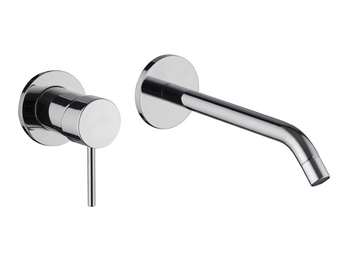 На изображении товар Cмеситель для раковины Carlo Frattini Spillo Up , встраиваемый, настенный, излив 210 мм, донный клапан Click-Clack, внешняя+скрытая части, цвет никель брашированный от официального представителя в Москве