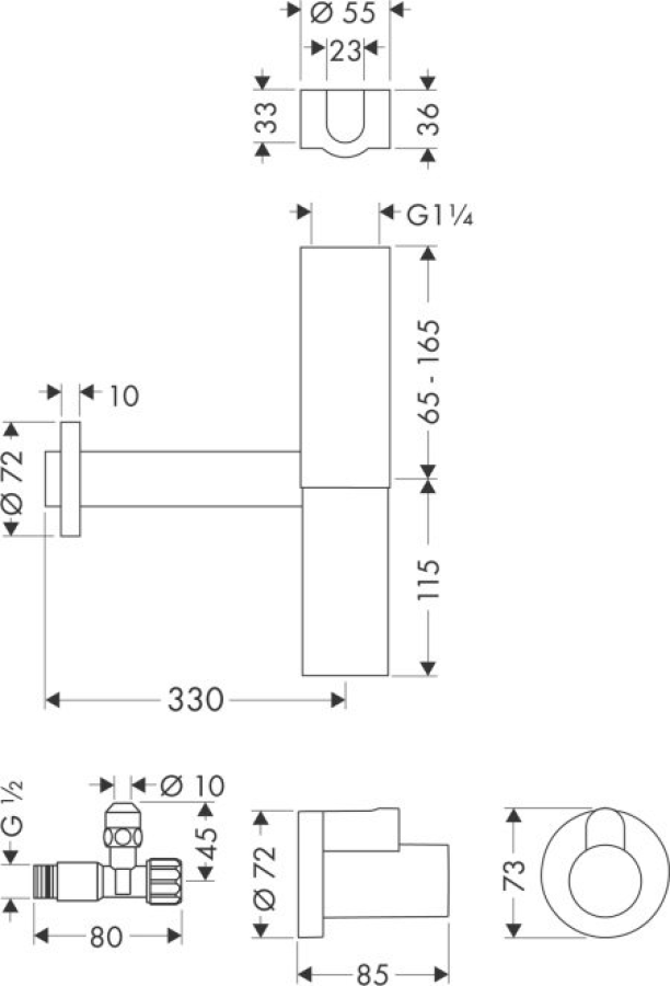 Набор Hansgrohe Flowstar, состоящий из декоративного сифона для раковины, 2-х угловых вентилей и 2-х декоративных накладок на вентили, цвет хром - изображение 1