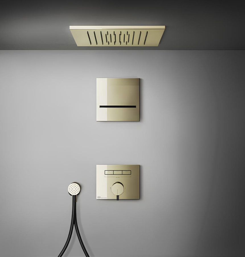 Смеситель Gessi Hi-Fi, однорычажный, до 3-х функций одновременно, с кнопками вкл/выкл, встраиваемый, внешняя часть, цвет Warm Bronze Brushed PVD - изображение 2