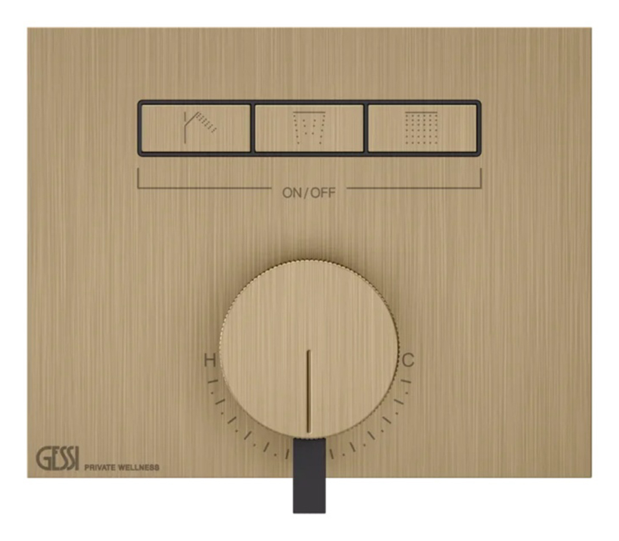 Смеситель Gessi Hi-Fi, однорычажный, до 3-х функций одновременно, с кнопками вкл/выкл, встраиваемый, внешняя часть, цвет Warm Bronze Brushed PVD