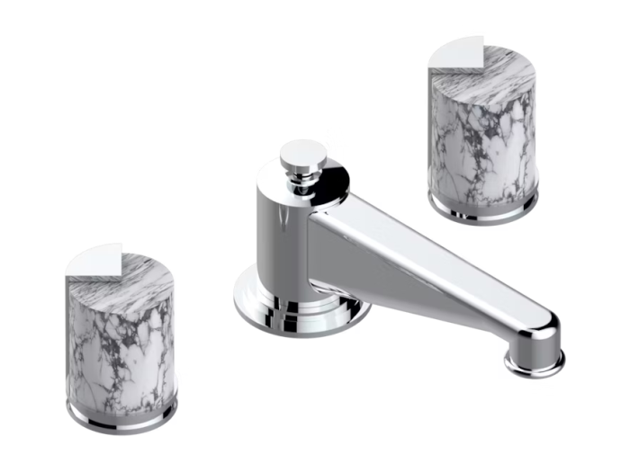 На изображении товар Смеситель для раковины THG Le 9 Howlite, на 3 отверстия, для мраморной столешницы, донный клапан, цвет хром от официального представителя в Москве