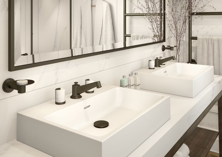 Смеситель для раковины THG Le 9 Howlite, на 3 отверстия, для мраморной столешницы, донный клапан, цвет хром - изображение 2