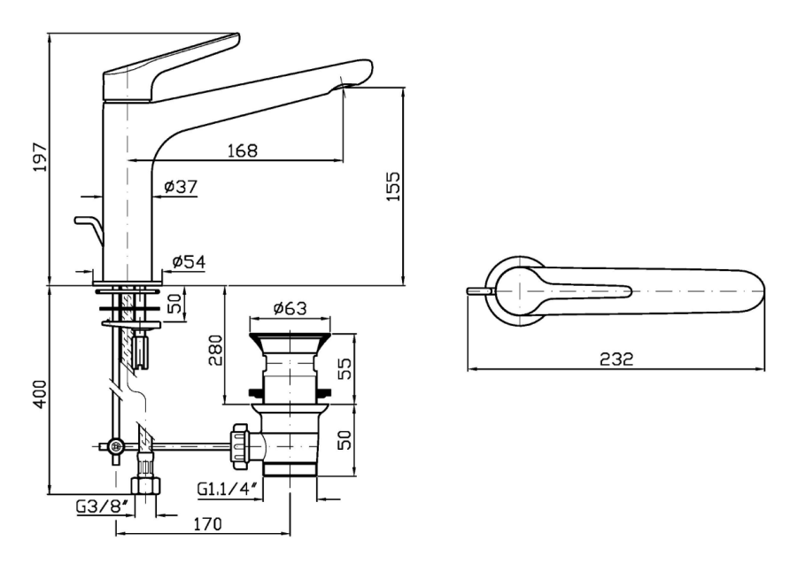 Смеситель для раковины Zucchetti Medameda, однорычажный, с удлиненным изливом, донный клапан, цвет хром - изображение 3