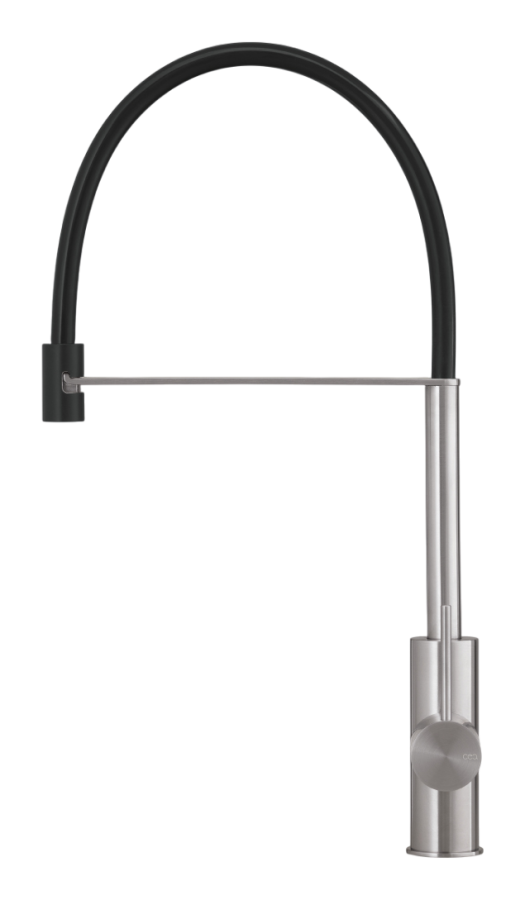 Смеситель для кухни CeaDesign Milo360, однорычажный, поворотный излив H 450 мм, выдвижной ручной душ, шланг в цвете White, сталь, цвет сатинированная сталь