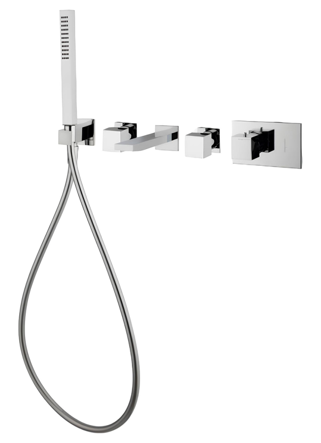 Термостат Carlo Frattini Fimatherm, на 2 потребителя, с ручным душем и держателем, шлангом хромалюкс 1500 мм, ширина 527 мм, внешняя часть, цвет чёрный матовый