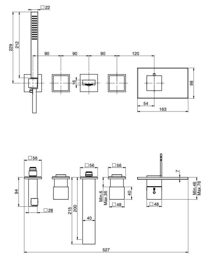 Термостат Carlo Frattini Fimatherm, на 2 потребителя, с ручным душем и держателем, шлангом хромалюкс 1500 мм, ширина 527 мм, внешняя часть, цвет чёрный матовый - изображение 1