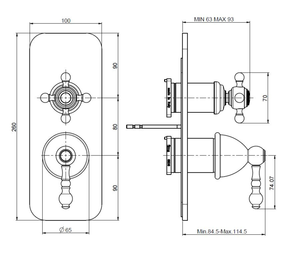Смеситель Carlo Frattini Elizabeth, с переключателем на 2/3 источника, без излива, Н-260 мм, внешняя часть, цвет хром - изображение 1
