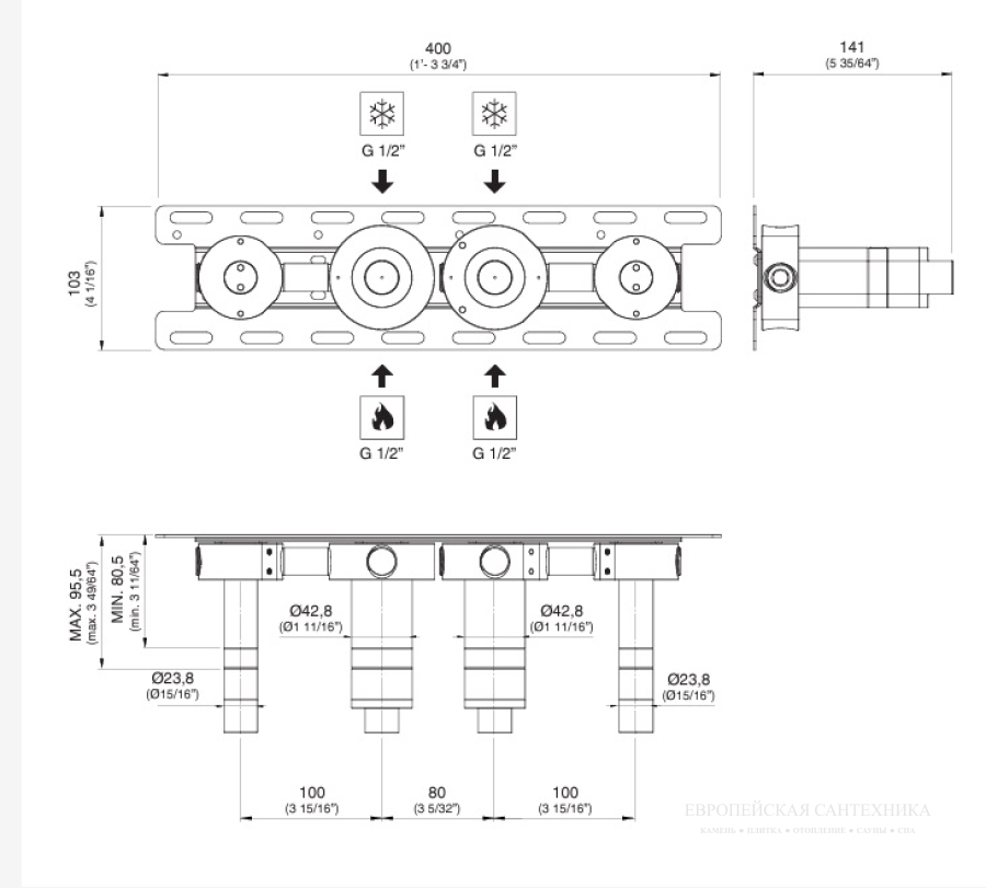 Скрытая часть CeaDesign BUILT-IN PARTS для настенного комплекта из 2 прогрессивных смесителей для ванны с ручным душем, PTR 05 - изображение 1