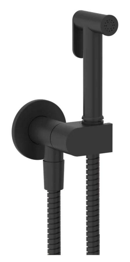 Гигиенический душ Gessi Tondo, с предохранительным клапаном, с лейкой, шлангом, шланговым подсоединением и держателем лейки, ширина 75 мм, цвет Matte Black
