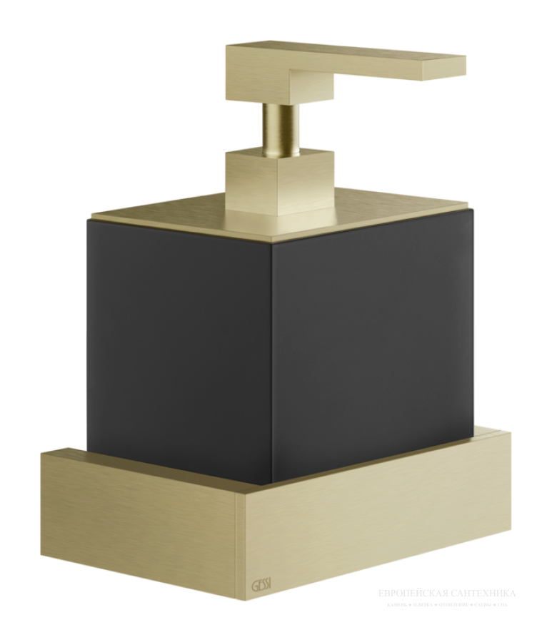 Дозатор для жидкого мыла Gessi Rettangolo, настенный ,  колба черная, цвет Brushed Brass PVD