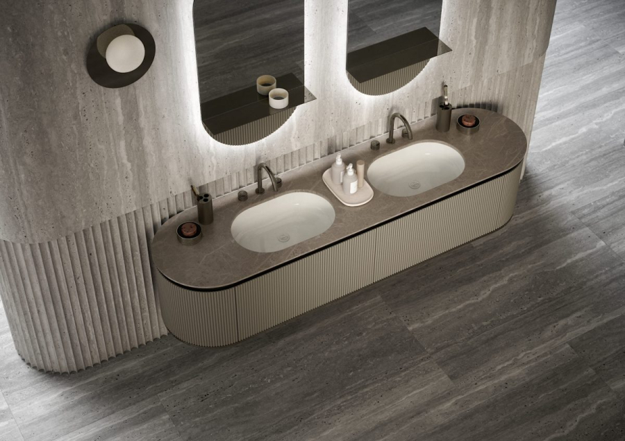 Композиция №3 Oasis Naos Комплект мебели 216х56xh45см, подвесной, мраморный топ pietra medea, цвет: никель черный/лак матовый - изображение 1
