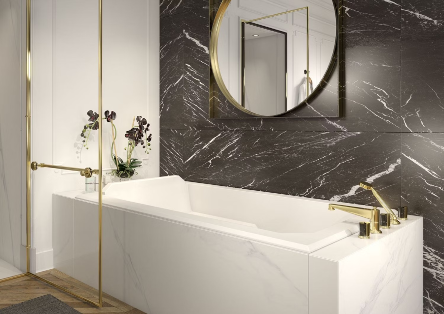 Смеситель THG Le 9 Nero Marquina, на борт ванны, на 2 отверстия, с ручным душем, цвет хром - изображение 1