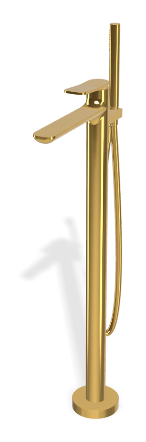 Смеситель для ванны Carlo Frattini Flo, напольный, с переключателем, ручным душем, гибким шлангом хромалюкс 1500 мм, от пола до аэратора Н-783 мм, внешняя часть, цвет золото