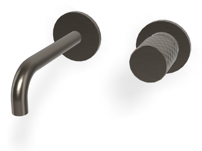 На изображении товар Смеситель для раковины Carlo Frattini Spillo Tech, ручка X Collection, настенный, с донным клапаном Click-Clack, излив 150 мм, внешняя часть, цвет брашированный чёрный хром от официального представителя в Москве