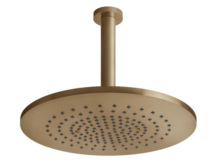 На изображении товар Верхний душ Gessi316, Ø355 мм, шарнирный для потолочного крепления, цвет Warm Bronze Brushed PVD от официального представителя в Москве