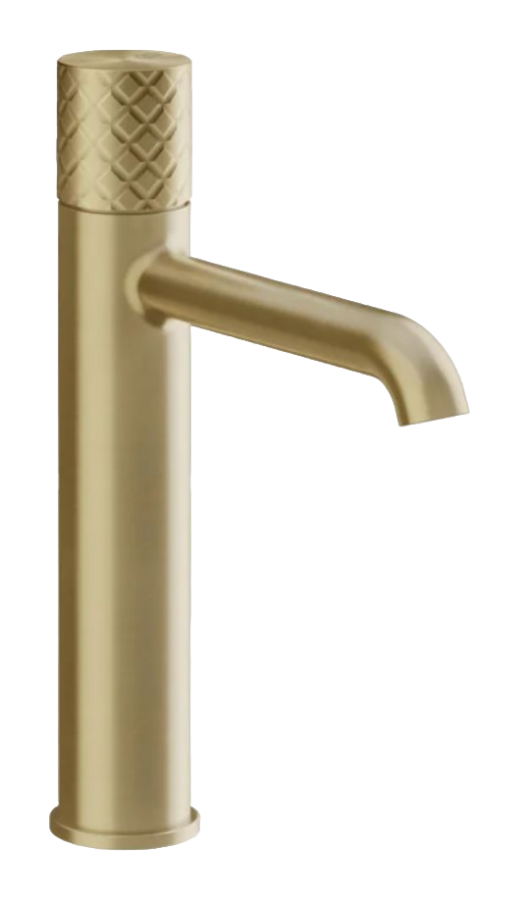Смеситель для раковины Gessi Habito Intreccio, без донного клапана, с соединительными шлангами, L-20 мм, цвет Brushed Brass PVD