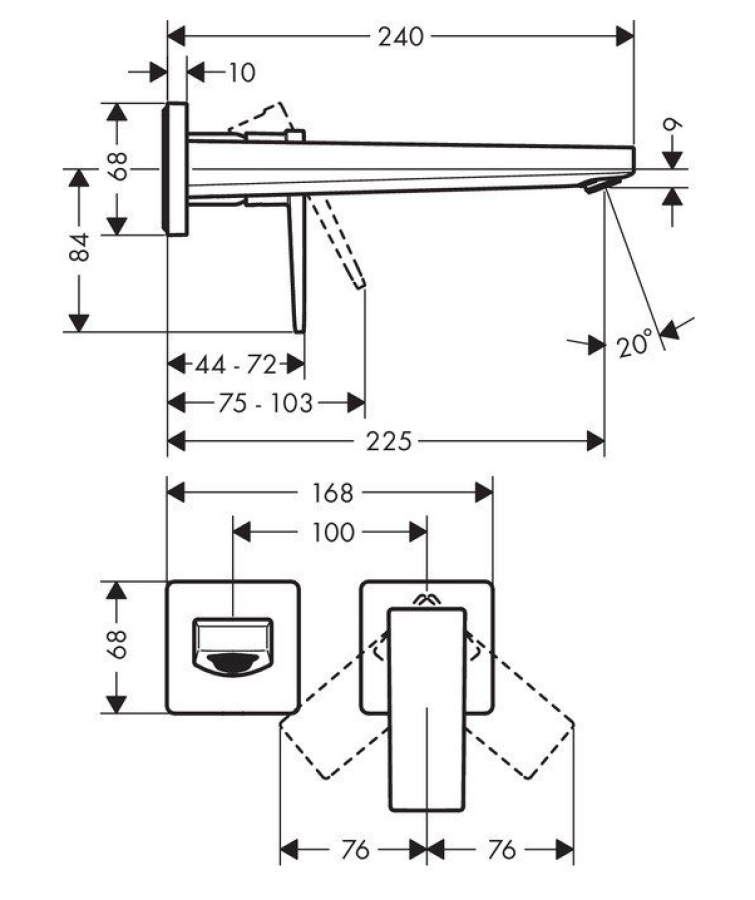 Смеситель для раковины Hansgrohe Metropol, однорычажный, настенный, на 2 отверстия, с донным клапаном, внешняя часть, цвет хром - изображение 2