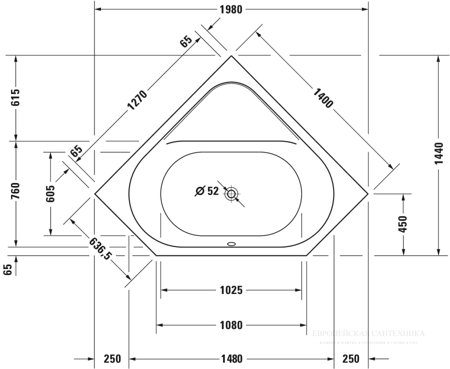 Ванна угловая Duravit D-Code встраиваемая, 1400 x 1400 мм, акриловая, цвет белый - изображение 7