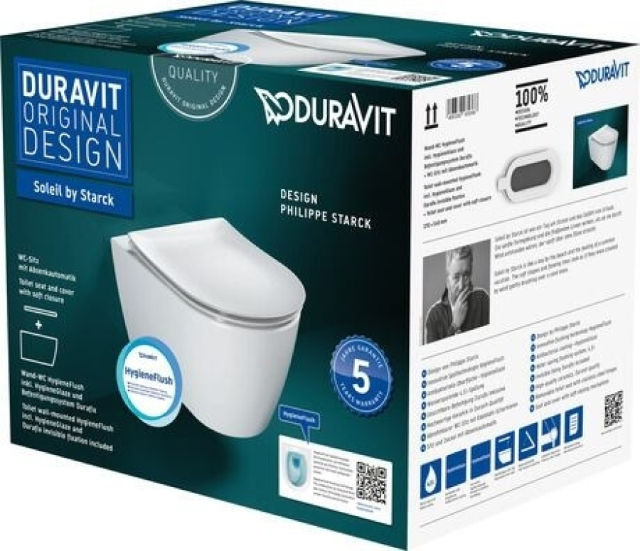 Унитаз подвесной Duravit Soleil by Starck, 540 х 370 мм, с сиденьем арт. 0026490000, с креплением, цвет белый глянцевый с HYG - изображение 5