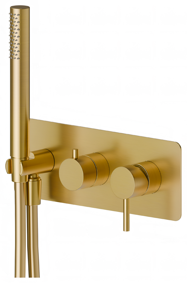 Смеситель для душа Newform X-steel 316, встраиваемый, переключатель на 2 выхода, ручной душ, внешняя часть, цвет PVD Brushed gold