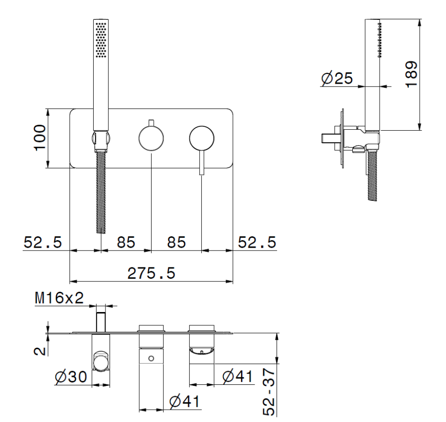 Смеситель для душа Newform X-steel 316, встраиваемый, переключатель на 2 выхода, ручной душ, внешняя часть, цвет PVD Brushed gold - изображение 1