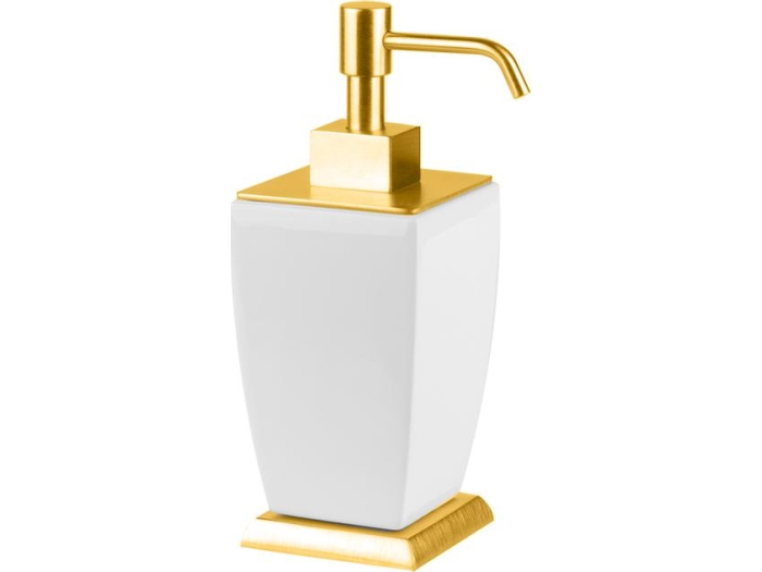 На изображении товар Дозатор для жидкого мыла Gessi Mimi настольный, цвет White/Gold CCP от официального представителя в Москве